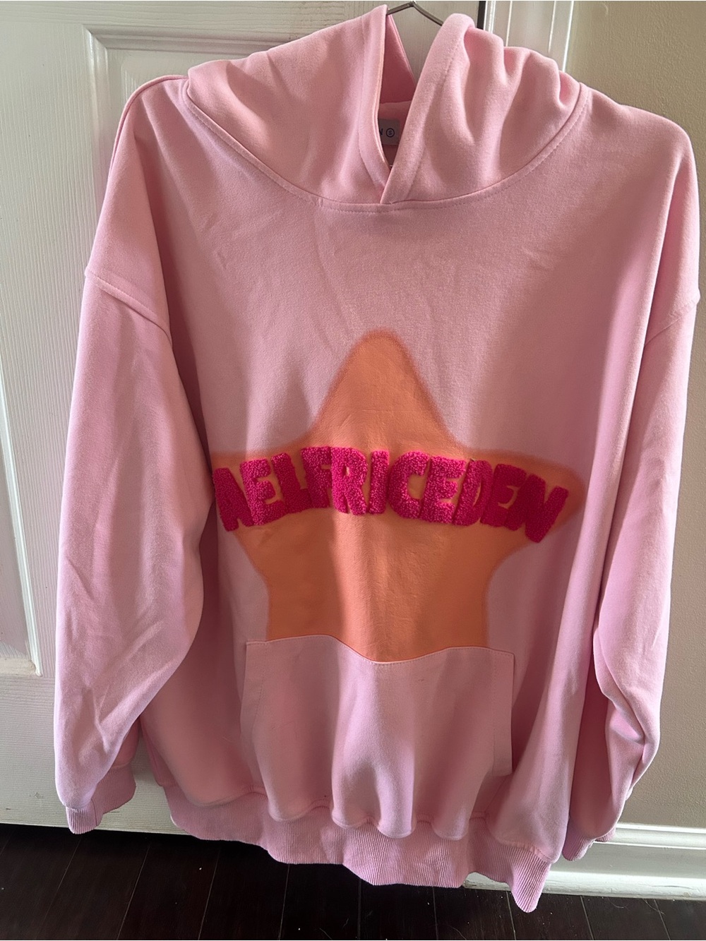 Aelfric Eden Pink Hoodie Sweater with Orange Star and Hot Pink Logo Size Small